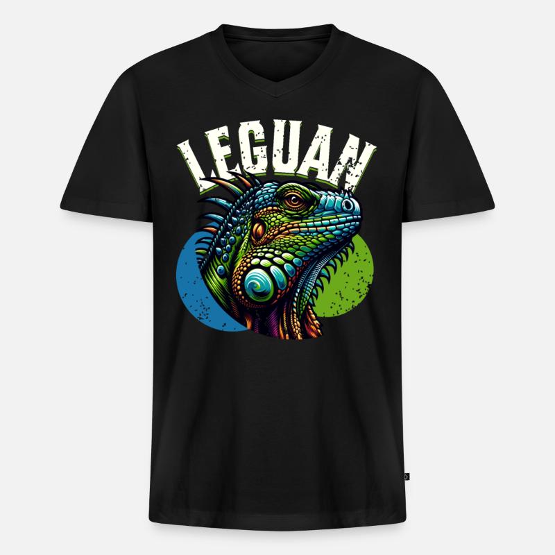 Leguan - Männer Premium Bio T-Shirt mit V-Ausschnitt - Schwarz