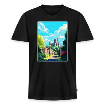 Arundel Sussex Vintage Travel Poster Souvenir WPA - Men's Premium Organic T-shirt with V-neck - black - Front - Nico (187cm)