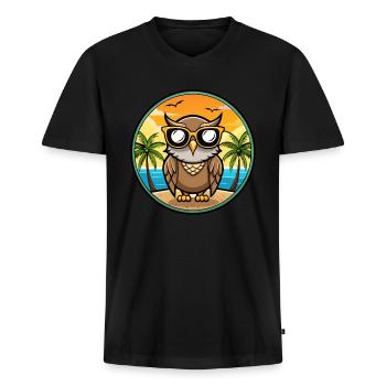 Eule Lustige Cartoon Sommer Strand Sonnenbrille Aufkleber - Männer Premium Bio T-Shirt mit V-Ausschnitt - Schwarz - Vorne - Nico (187cm)