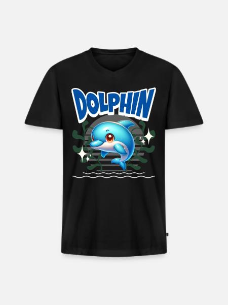 Delfin - Männer Premium Bio T-Shirt mit V-Ausschnitt - Schwarz