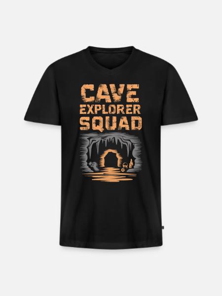 Cave Explorer Squad Adventure - Men's Premium Organic T-shirt with V-neck - black