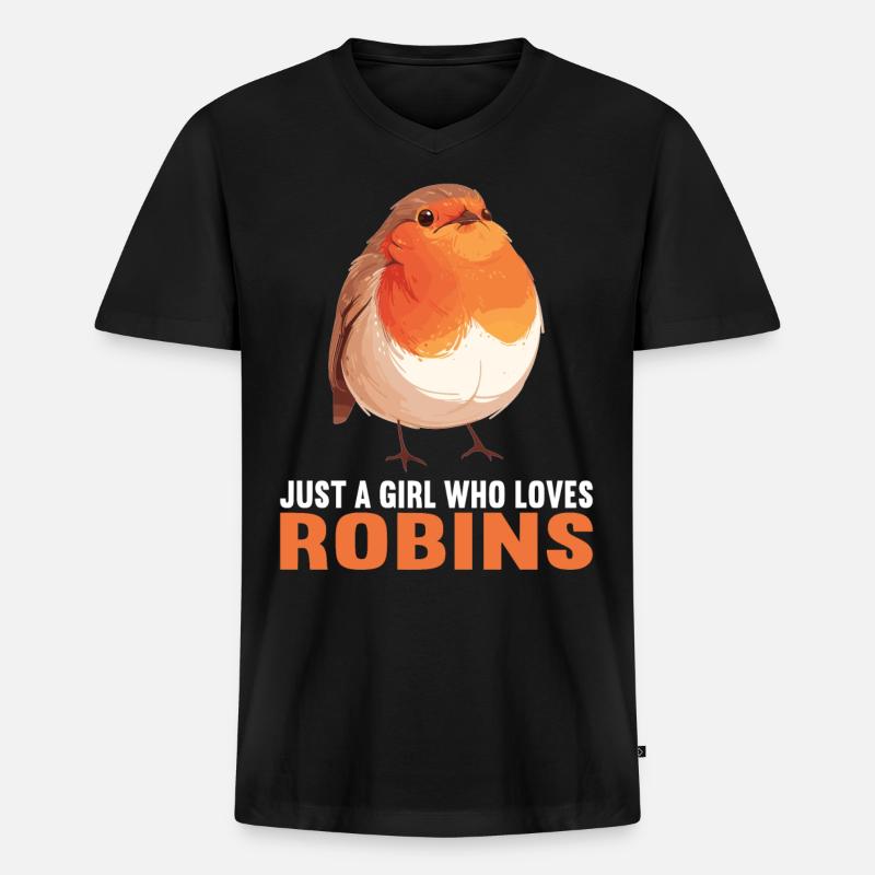 Robin Rotkehlchen - Männer Premium Bio T-Shirt mit V-Ausschnitt - Schwarz
