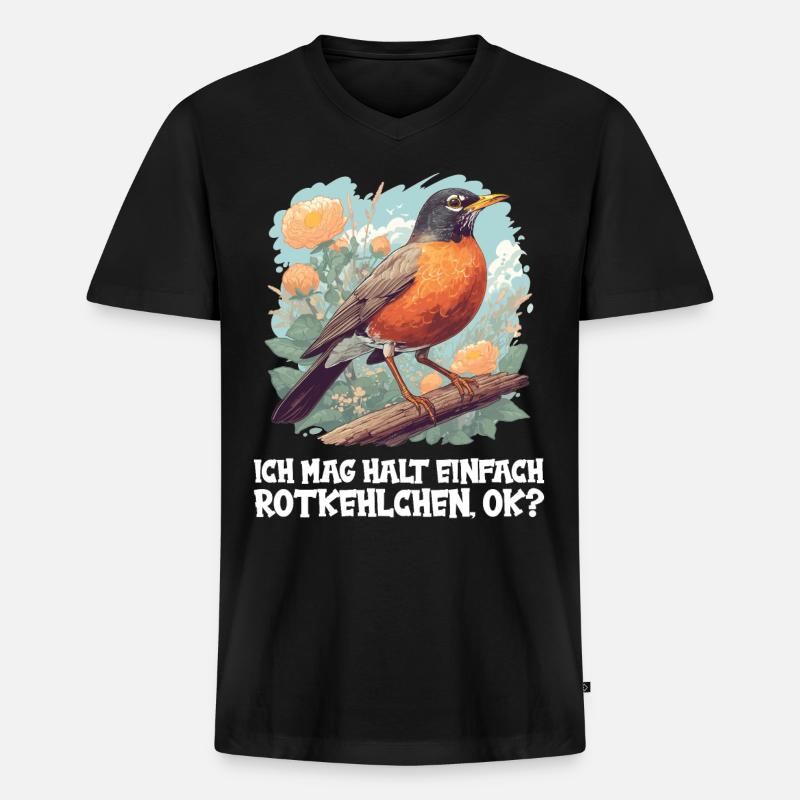 Robin Rotkehlchen - Männer Premium Bio T-Shirt mit V-Ausschnitt - Schwarz