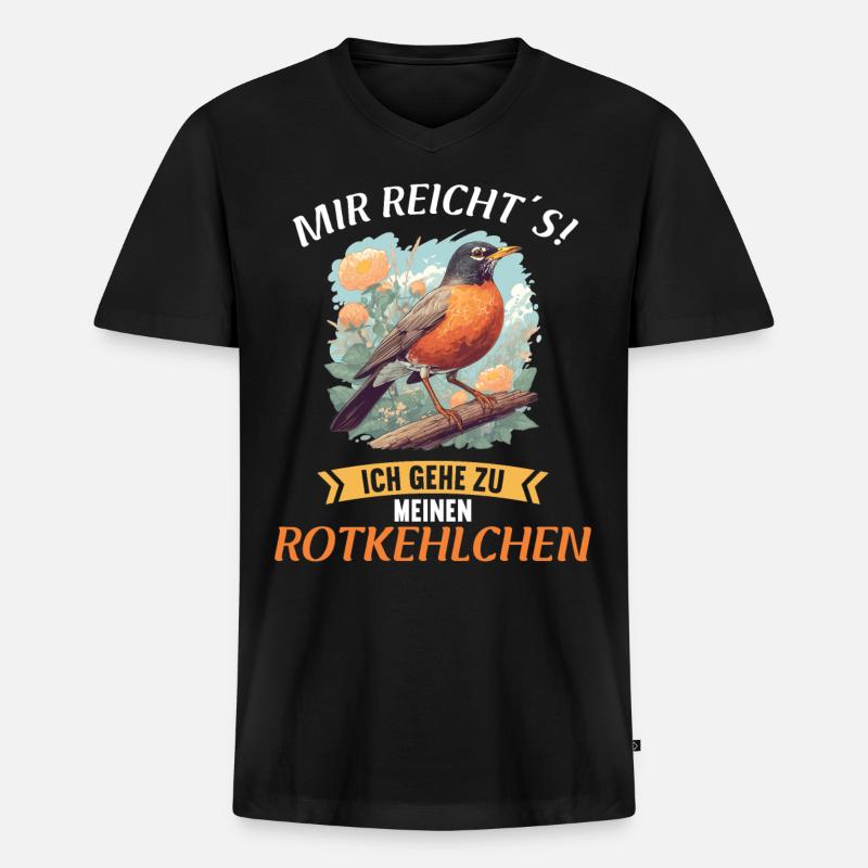 Robin Rotkehlchen - Männer Premium Bio T-Shirt mit V-Ausschnitt - Schwarz