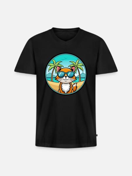 Hantilly Tiffany Cat Breed Tegneserie Solbrille Beach - Premium økologisk T-shirt med V-hals til mænd - sort