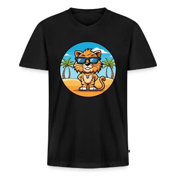 Liger Hybrid Löwe Tiger Katzenrasse Cartoon Strand - Männer Premium Bio T-Shirt mit V-Ausschnitt - Schwarz - Vorne - Nico (187cm)