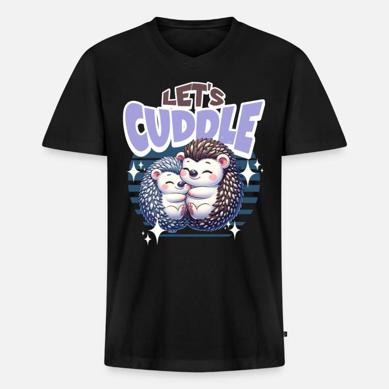 Igel Lets Cuddle - Männer Premium Bio T-Shirt mit V-Ausschnitt - Schwarz