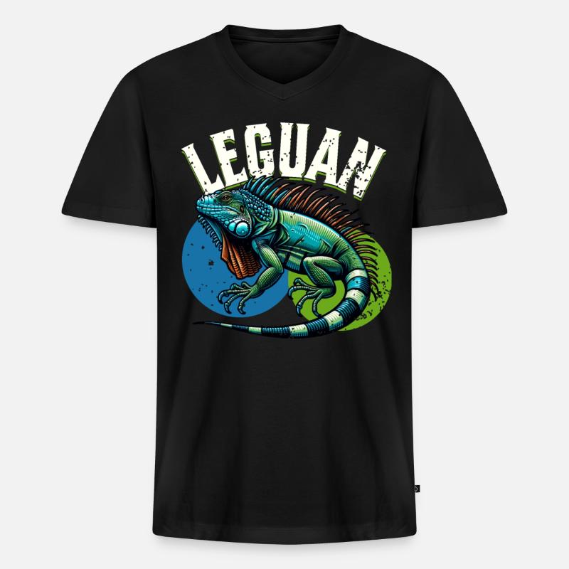 Leguan - Männer Premium Bio T-Shirt mit V-Ausschnitt - Schwarz