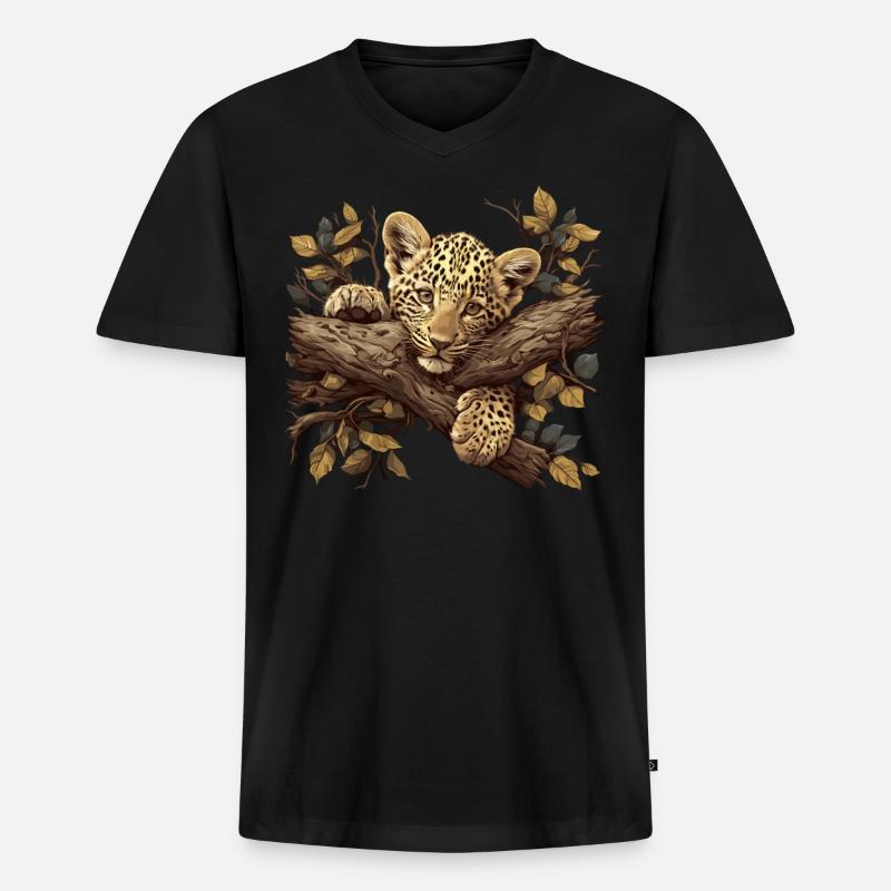 Leoparden Leopard - Männer Premium Bio T-Shirt mit V-Ausschnitt - Schwarz