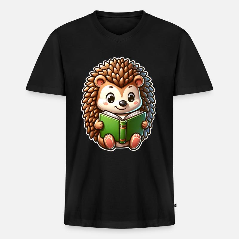 Igel Lesen Buch Bücher - Männer Premium Bio T-Shirt mit V-Ausschnitt - Schwarz