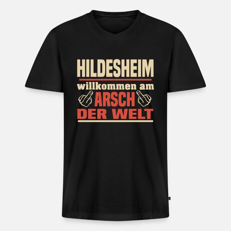 Hildesheim - Männer Premium Bio T-Shirt mit V-Ausschnitt - Schwarz