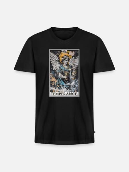 Carta del Tarot Carta del Tarot Templanza Templanza - Camiseta ecológica prémium para hombre con cuello de pico - negro