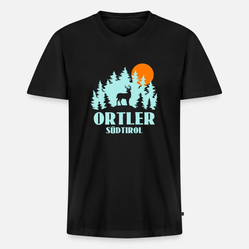 Ortler - Männer Premium Bio T-Shirt mit V-Ausschnitt - Schwarz