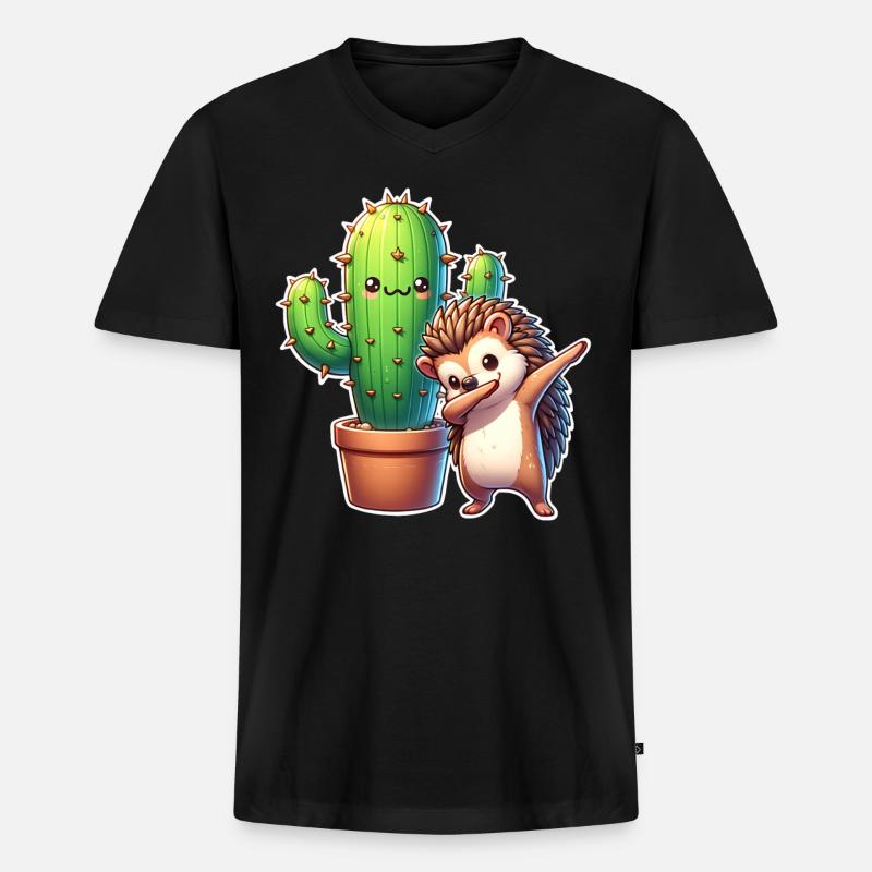 Igel Kaktus - Männer Premium Bio T-Shirt mit V-Ausschnitt - Schwarz