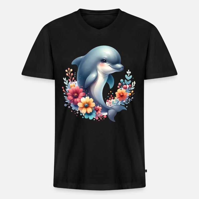 Delfin - Männer Premium Bio T-Shirt mit V-Ausschnitt - Schwarz