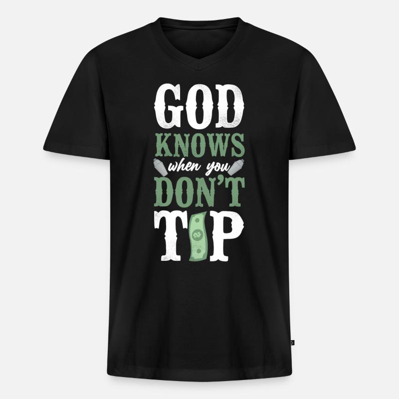 Bartender Mixologist God Knows - Männer Premium Bio T-Shirt mit V-Ausschnitt - Schwarz