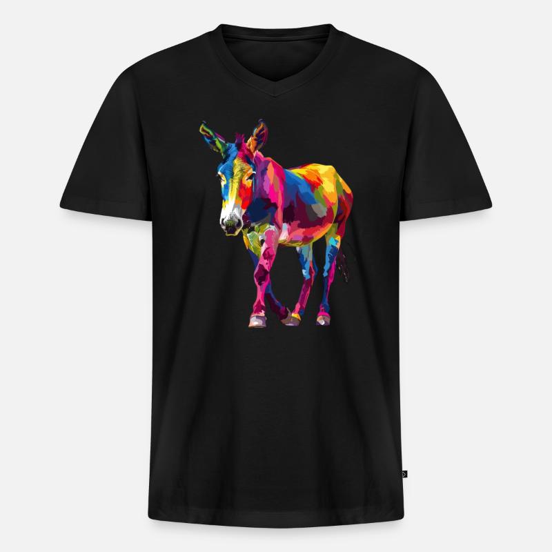 Bunter Esel Pop-Art Stil - Männer Premium Bio T-Shirt mit V-Ausschnitt - Schwarz