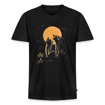 3 Waschbären Mond Heulender Tierkunst - Männer Premium Bio T-Shirt mit V-Ausschnitt - Schwarz - Vorne - Nico (187cm)