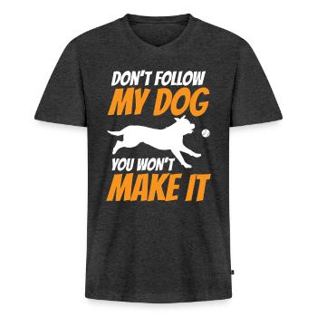 Flyball Canine Sport Agility Parcour Chien - T-shirt encolure en V Premium bio Homme - anthracite chiné - Devant - Nico (187cm)