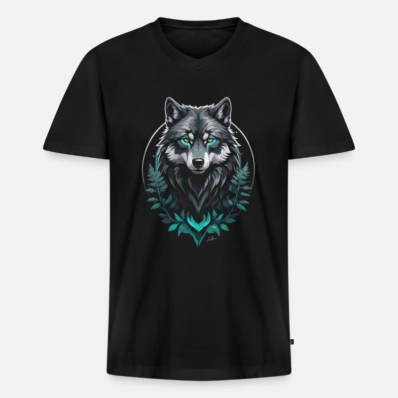Forest Arctic Wolf - Men's Premium Organic T-shirt with V-neck - black