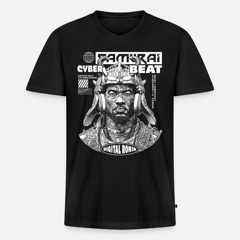 Manga Samurai T-Shirt mit Techno-Twist - Männer Premium Bio T-Shirt mit V-Ausschnitt - Schwarz