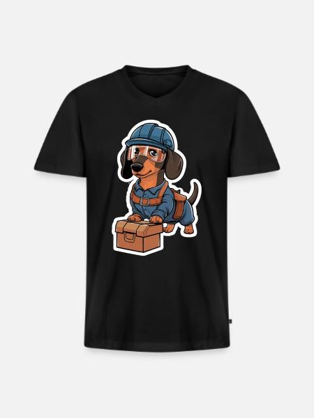 Gravhund i kostume håndværker gravhund med - Premium økologisk T-shirt med V-hals til mænd - sort