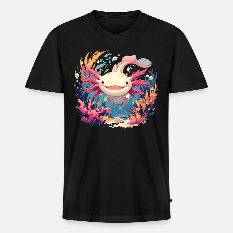 Axolotl - Männer Premium Bio T-Shirt mit V-Ausschnitt - Schwarz