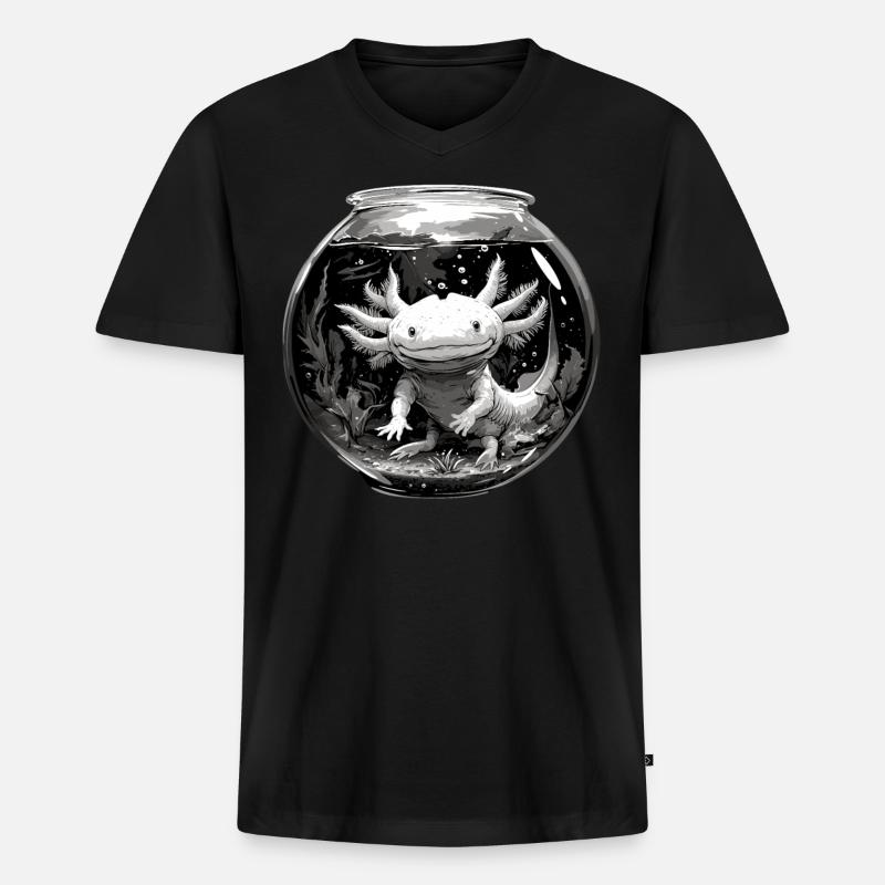 Axolotl - Männer Premium Bio T-Shirt mit V-Ausschnitt - Schwarz