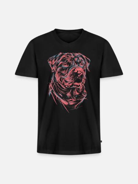 Rottweiler Drawing Abstract Dog Illustration - Men's Premium Organic T-shirt with V-neck - black