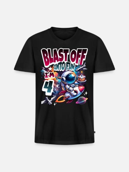 Astronaut 4th Birthday Space - Men's Premium Organic T-shirt with V-neck - black