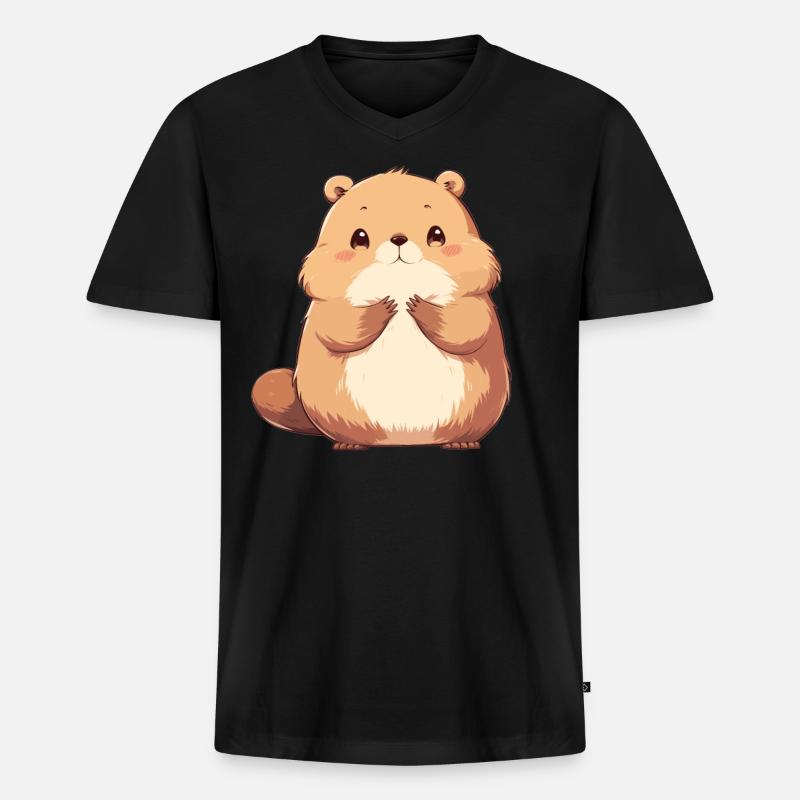 Beaver Biber - Männer Premium Bio T-Shirt mit V-Ausschnitt - Schwarz