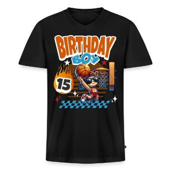Basketball 15. Geburtstag - Männer Premium Bio T-Shirt mit V-Ausschnitt - Schwarz - Vorne - Nico (187cm)