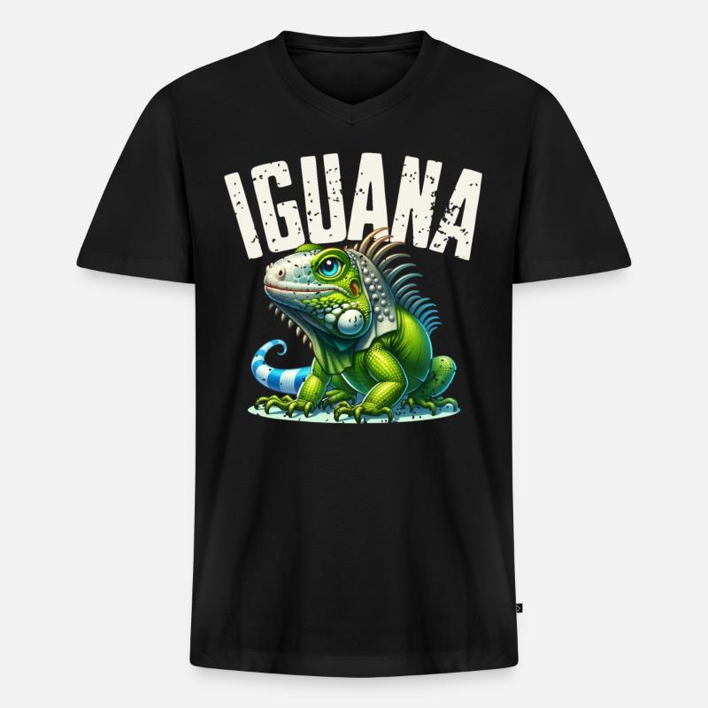 Leguan - Männer Premium Bio T-Shirt mit V-Ausschnitt - Schwarz