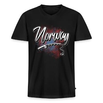 Norwegen Angeln Angler Fischen - Männer Premium Bio T-Shirt mit V-Ausschnitt - Schwarz - Vorne - Nico (187cm)