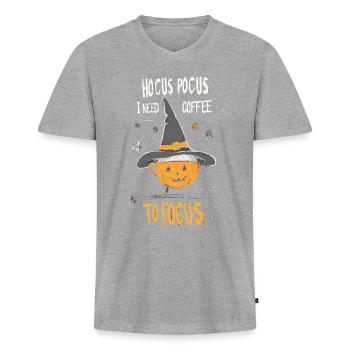 Hocus Pocus Halloween Kürbis Kaffee Hexenhut - Männer Premium Bio T-Shirt mit V-Ausschnitt - Grau meliert - Vorne