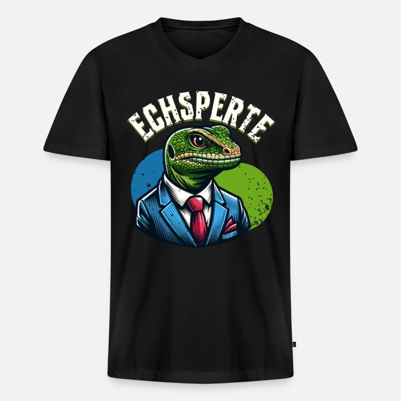 Echsperte - Männer Premium Bio T-Shirt mit V-Ausschnitt - Schwarz