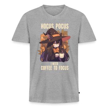 Hocus Pocus Süße Hexe Kaffee Halloween - Männer Premium Bio T-Shirt mit V-Ausschnitt - Grau meliert - Vorne