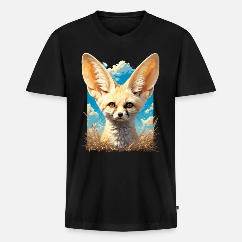 Fennec Fox Fenneks Fennek - Männer Premium Bio T-Shirt mit V-Ausschnitt - Schwarz