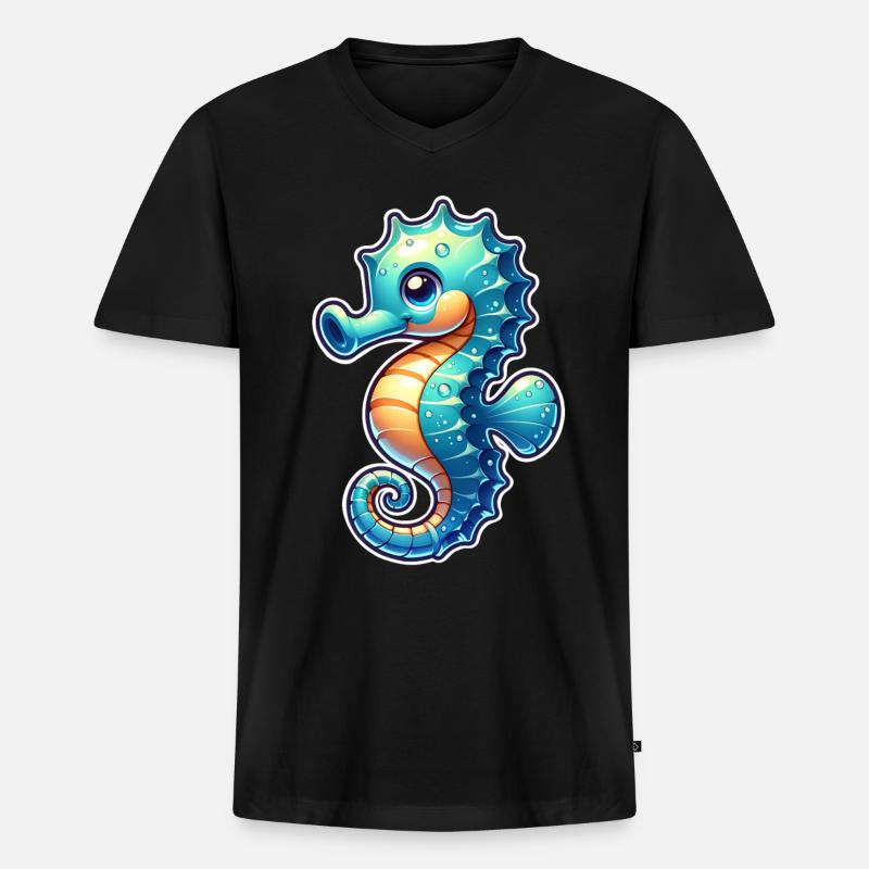 Seepferd - Männer Premium Bio T-Shirt mit V-Ausschnitt - Schwarz