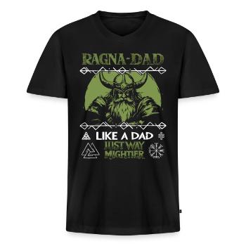 RAGNA-DAD Grüner Wikingerhelm für starke Väter - Männer Premium Bio T-Shirt mit V-Ausschnitt - Schwarz - Vorne - Nico (187cm)