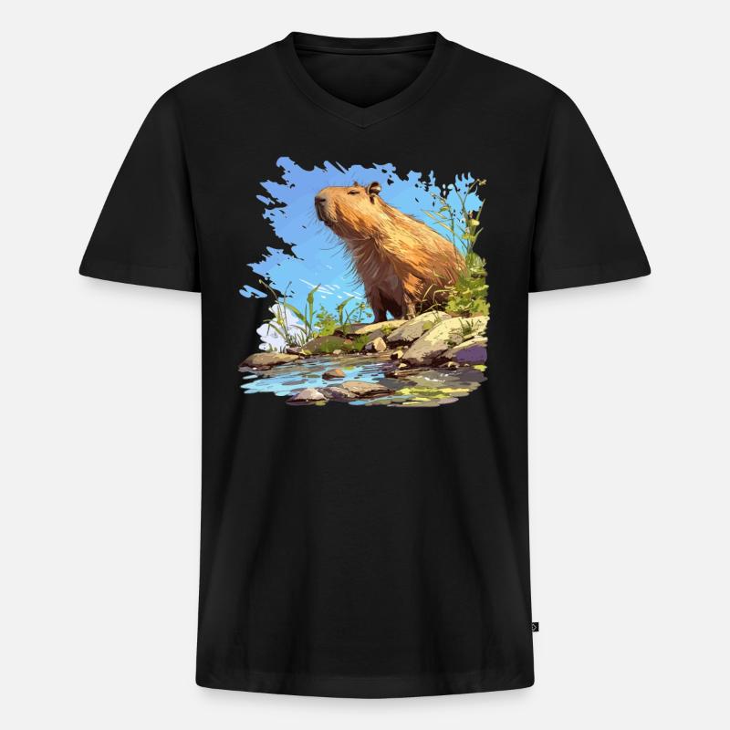 Capybaras Capybara - Männer Premium Bio T-Shirt mit V-Ausschnitt - Schwarz