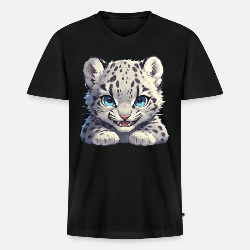 Snow Leopard Schneeleoparde Schneeleopard - Männer Premium Bio T-Shirt mit V-Ausschnitt - Schwarz