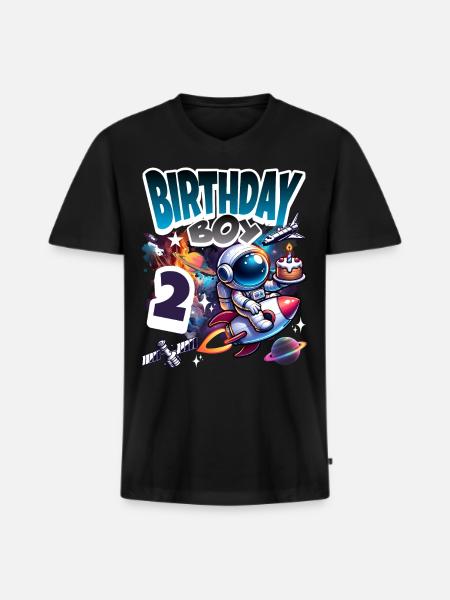 Astronaut 2nd Birthday Space - Men's Premium Organic T-shirt with V-neck - black