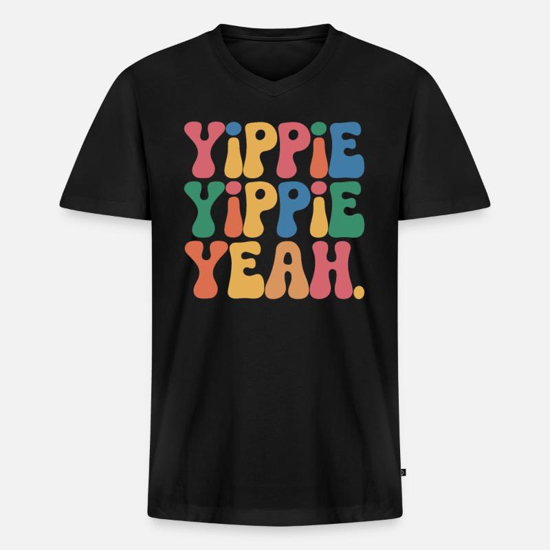 Yippie Yippie Yeah - Männer Premium Bio T-Shirt mit V-Ausschnitt - Schwarz