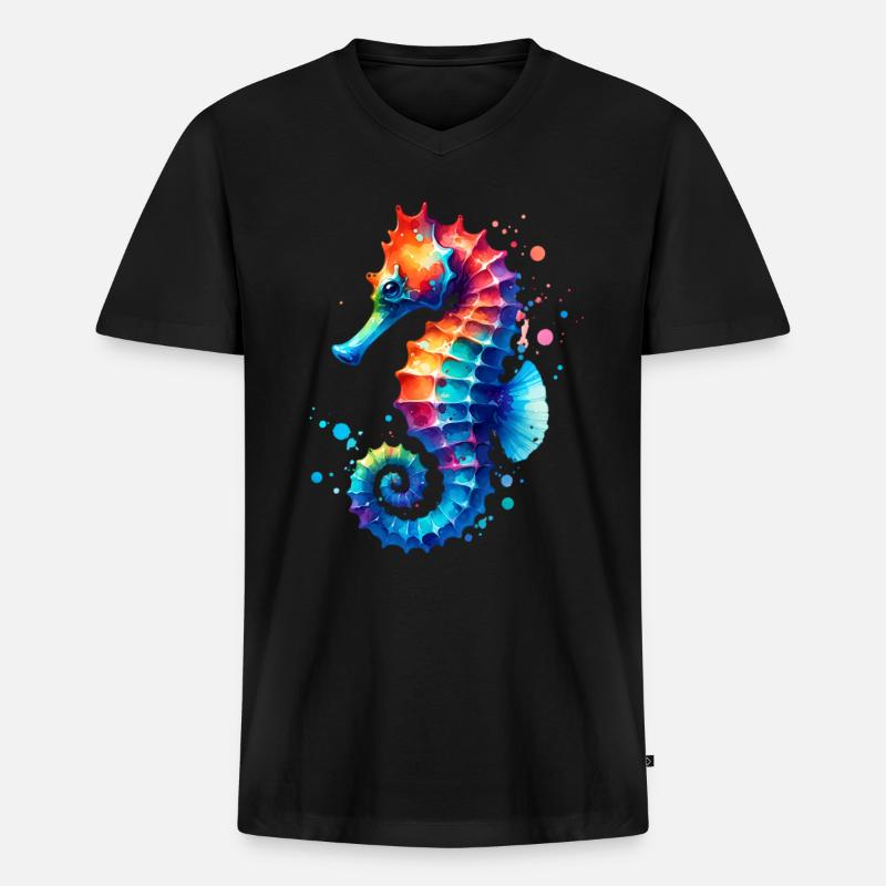 Seepferd Seepferdchen - Männer Premium Bio T-Shirt mit V-Ausschnitt - Schwarz