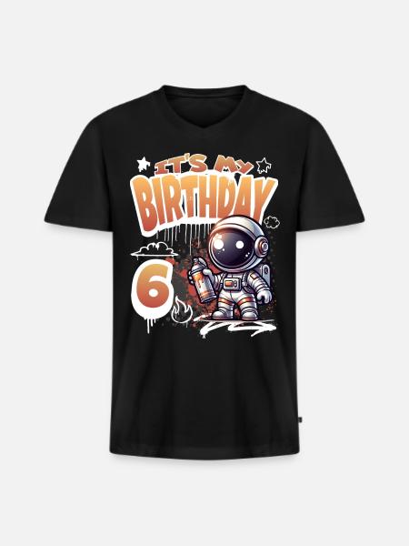 Graffiti Astronaut 6th Birthday - Men's Premium Organic T-shirt with V-neck - black