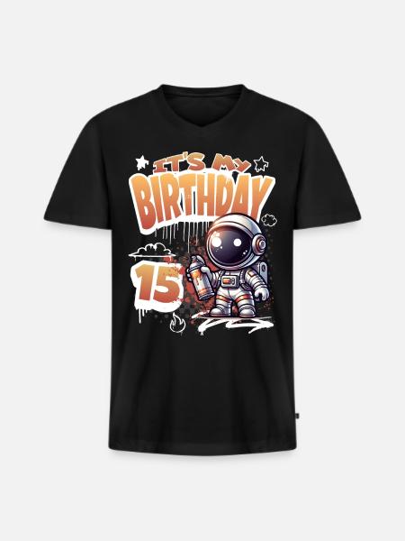 Graffiti Astronaut 15th Birthday - Men's Premium Organic T-shirt with V-neck - black