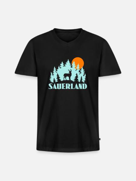 Sauerland - Männer Premium Bio T-Shirt mit V-Ausschnitt - Schwarz