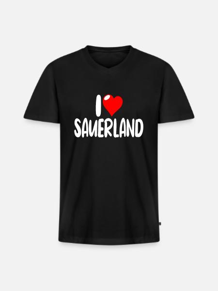 Sauerland - Männer Premium Bio T-Shirt mit V-Ausschnitt - Schwarz