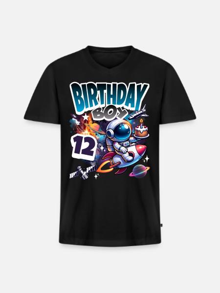 Astronaut 12th Birthday Space - Men's Premium Organic T-shirt with V-neck - black